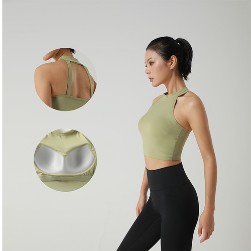 Summer outer wear tight-fitting beautiful back yoga vest top sports bra fitness shock-proof sleeveless halter neck yoga wear for women