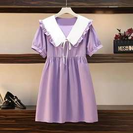 女童连衣裙夏装新新款中大童装12裙子14岁娃娃领儿童学院风连衣裙