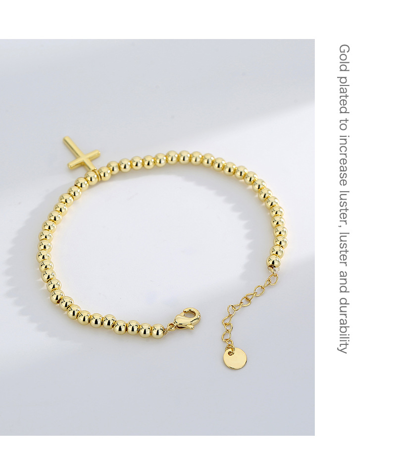 Gold Plated Beaded Charm Bracelet Minimalist Cross Design_voghion.com