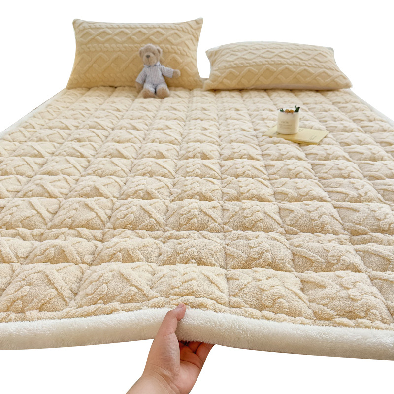 Colchón de invierno, colchón, sábanas de lana de leche, edredón cálido de una sola pieza, funda de almohada para dormitorio individual, lista de cojines de lana de coral engrosados