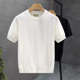 T恤男士夏季白色圆领针织短袖2024新款时尚轻熟风韩版修身感半袖