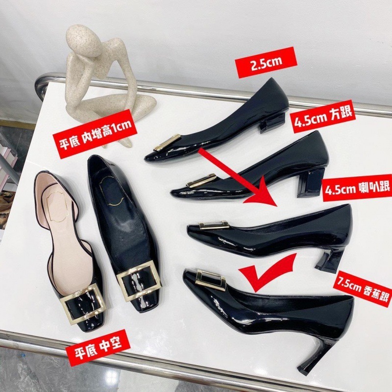 高版本RV方扣高跟鞋女2025新款羊漆皮粗跟中跟百搭方头浅口单鞋女|undefined