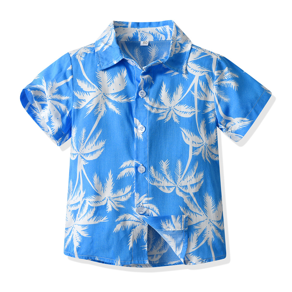 Camisa hawaiana multicolor para niños con cuello girado cárdigan de estilo de moda pelo de playa vacaciones de manga corta chaqueta de flores chaqueta casual