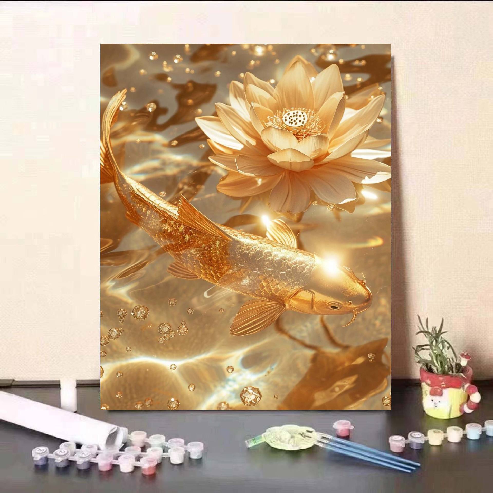 Carpa dorada significa hermosa pintura al óleo digital DIY pintada a mano regalo de cumpleaños decoración de pintura al óleo de relleno