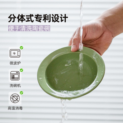 Ceramic large and small cat bowl pet bowl tall leg anti-tip cat food bowl dog bowl slanted mouth neck protection water grass hat bowl