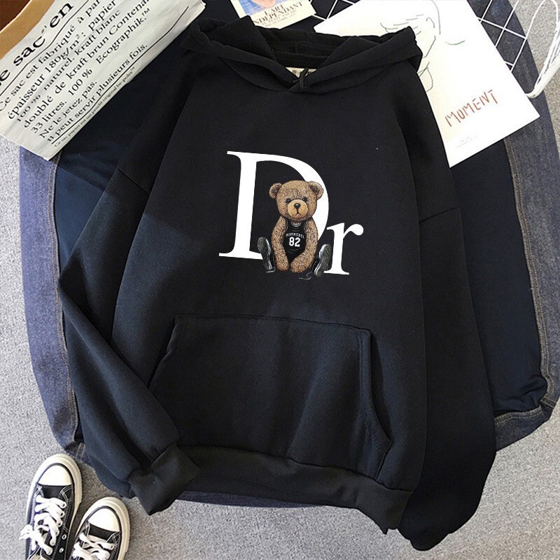 Foreign Trade Men's and Women's Velvet Sweatshirts Plain Teddy Bear Print Kangaroo Pocket Drawstring Printed Hoodie Foreign Trade Men's and Women's Velvet Sweatshirts Plain Teddy Bear Print Kangaroo Pocket Drawstring Printed Hoodie