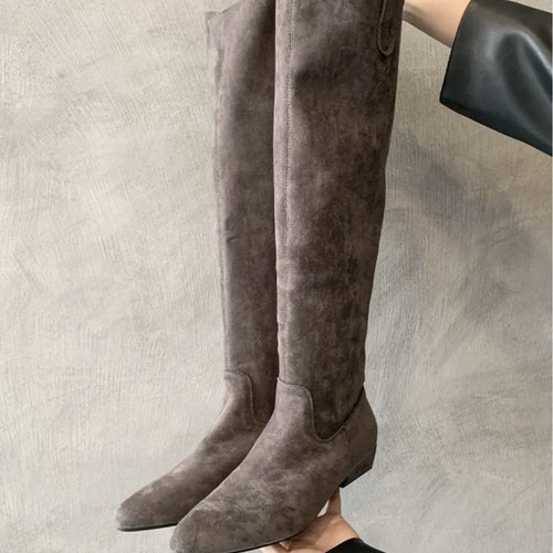 Vintage Rough-Fit V-Mouth Pile Pile Mid-Cheel Women's Boots for Autumn/Winter, Pointed Toe Western Cowboy Long Boots