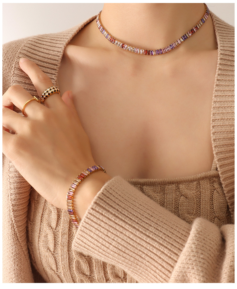 exaggerated color zircon necklace bracelet titanium steel 18k jewelry wholesale