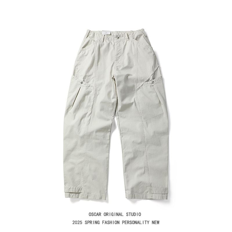 American-Style Trendy Heavy-Duty Large Pocket Straight-Leg Cargo Pants for Men, Spring and Autumn Street Loose Wide-Leg Casual Scimitar Pants