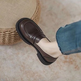 Real Soft Leather Thick-soled Loafers Women's 2025 Spring and Autumn New British Style Small Leather Shoes Professional Slip-on Japanese Style Single-layer Shoes