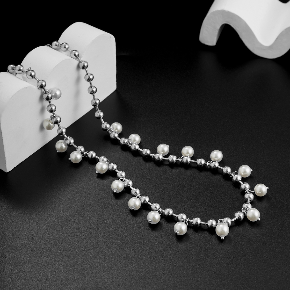 Fashion Geometric Iron Pearl Chain Men'S Necklace display picture 3