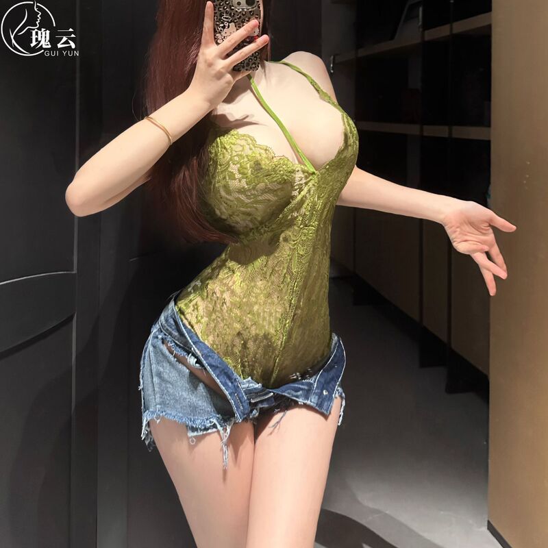 Rose Cloud Erotic Lingerie Lace Pure Desire Halter Neck Deep V One-Piece Sexy Nightgown Revealing Buttocks Uniform Temptation for Qixi Festival Rose Cloud Erotic Lingerie Lace Pure Desire Halter Neck Deep V One-Piece Sexy Nightgown Revealing Buttocks Uniform Temptation for Qixi Festival