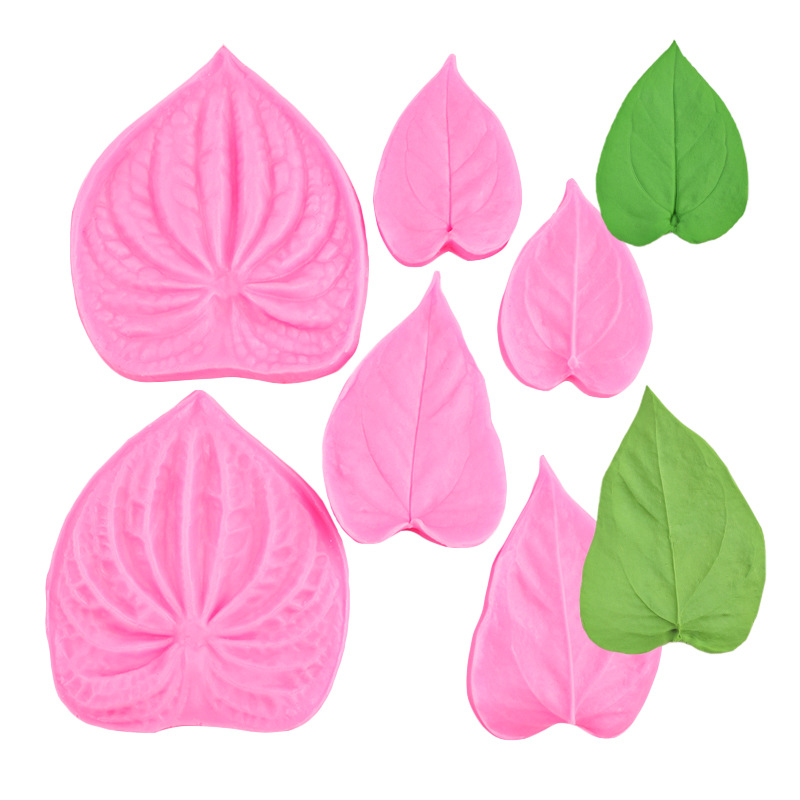 Simulación de molde de fondant con textura de pétalo de anthurium, molde de presión de hoja, molde de silicona de fondant de flores de cuatro pétalos, herramienta para hornear