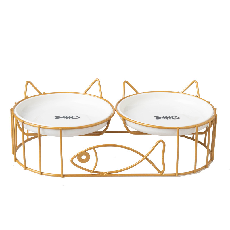 Productos de mascotas transfronterizos de cerámica para gatos de mascotas para gatos plato de enlatado plato de agua para beber pie alto protector de cuello barbillo anti-negro