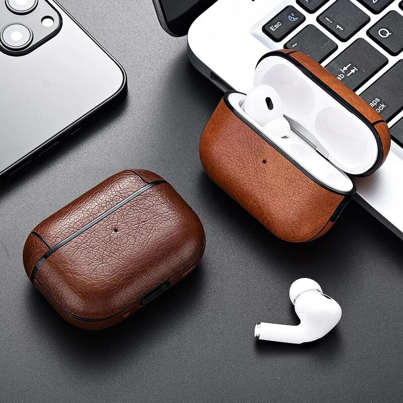 Suitable for AirPods Pro 1/2/3 Generation Pu Leather Business Headphone Protective Case Anti-Fall Hard Shell Protective Cover