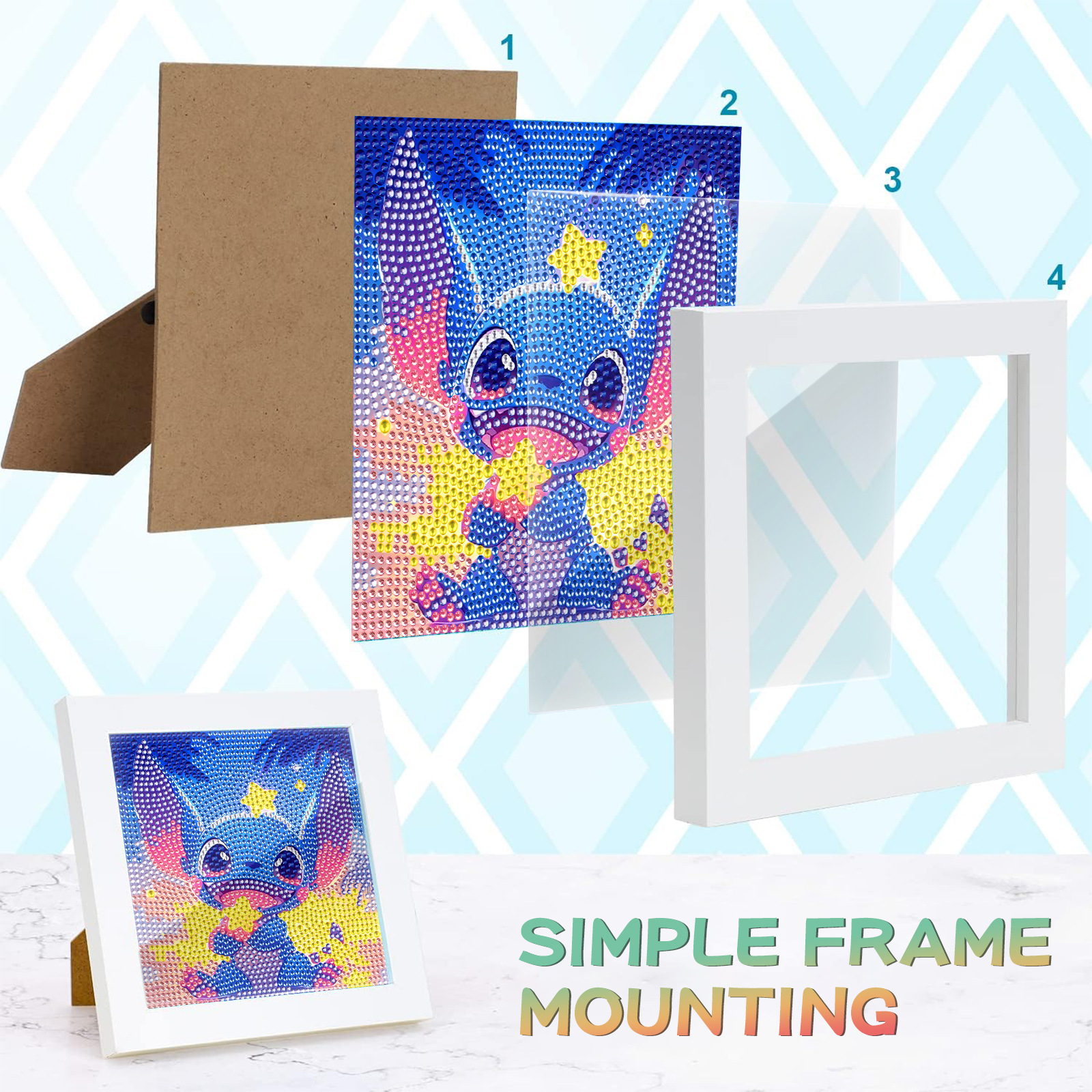 Star Baby Stitch con marco de pintura de diamantes juguetes educativos paquete de material de diamantes de cristal bricolaje pegatinas hechas a mano para niños