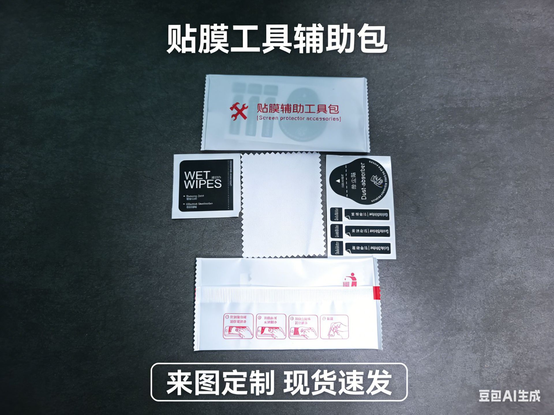 Wholesale Mobile Phone Cleaning Kit 3-in-1 Screen Protector Application Tool Screen Cleaning Dust Removal Accessories Pack with Tempered Glass Film and Alcohol Wipes