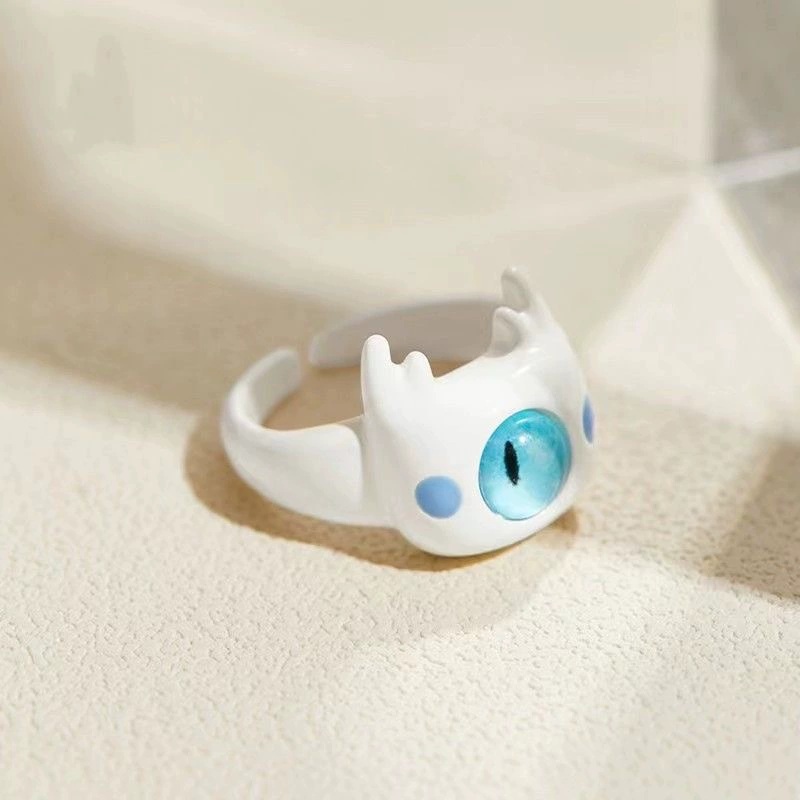 Ring Cute Cartoon Metal Monster, Adjustable Open Band, Enamel Finish, Trendy Cat & Bunny