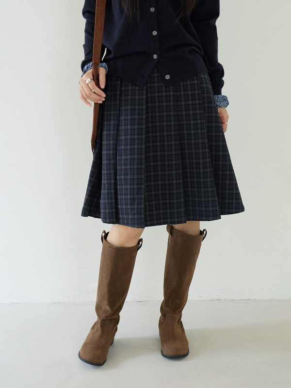 【欧凡】学院风复古格子高腰百褶半身裙女2025秋季显瘦A字裙3179|undefined