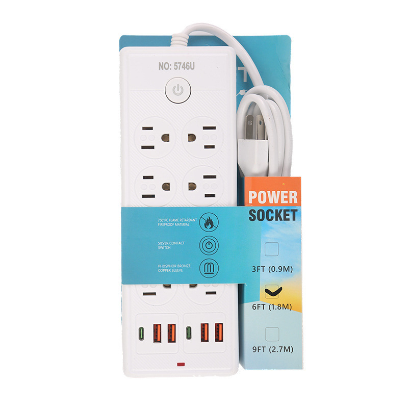 4USB + 2Type-C doble fila enchufe estándar americano de América del Sur México 6FT110V escritorio de oficina en el hogar