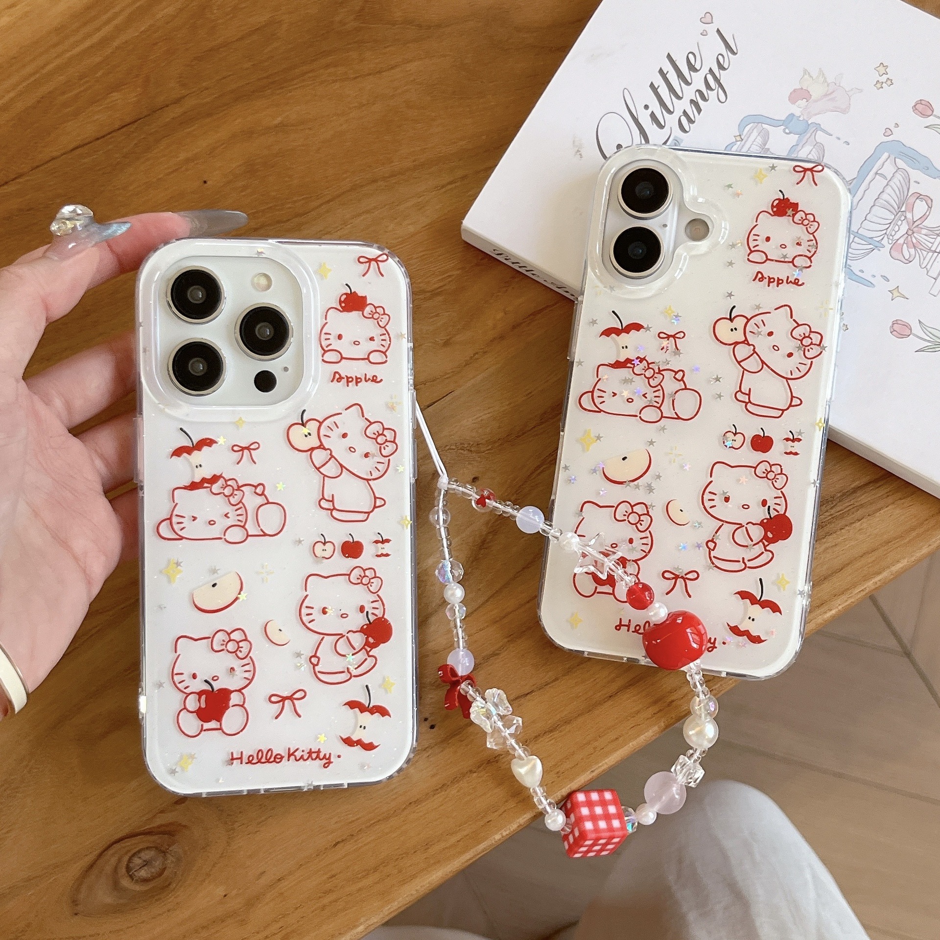 Líneas simples y lindas Apple KT para Apple 15/16 funda para teléfono móvil 14ProMax cadena 16Pro chica 13