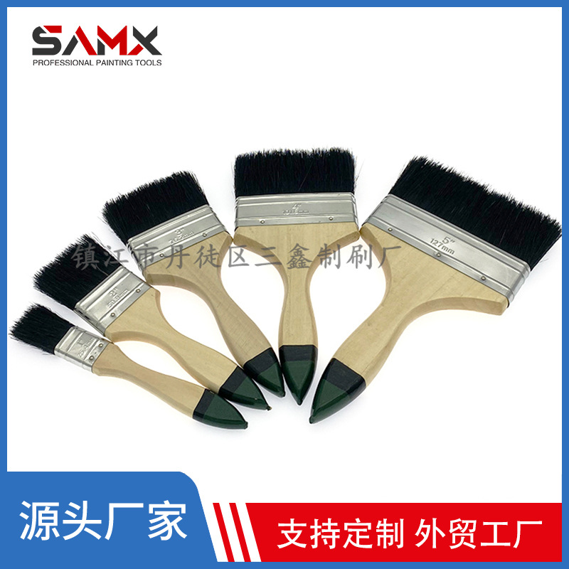 工厂供应黑色猪毛油漆刷 杨木柄毛刷 建材乳胶漆粉刷工具油漆刷