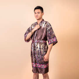 夏季男士洗浴睡袍酒店睡衣浴袍丝绸薄款家居服短袖跨境日式和服