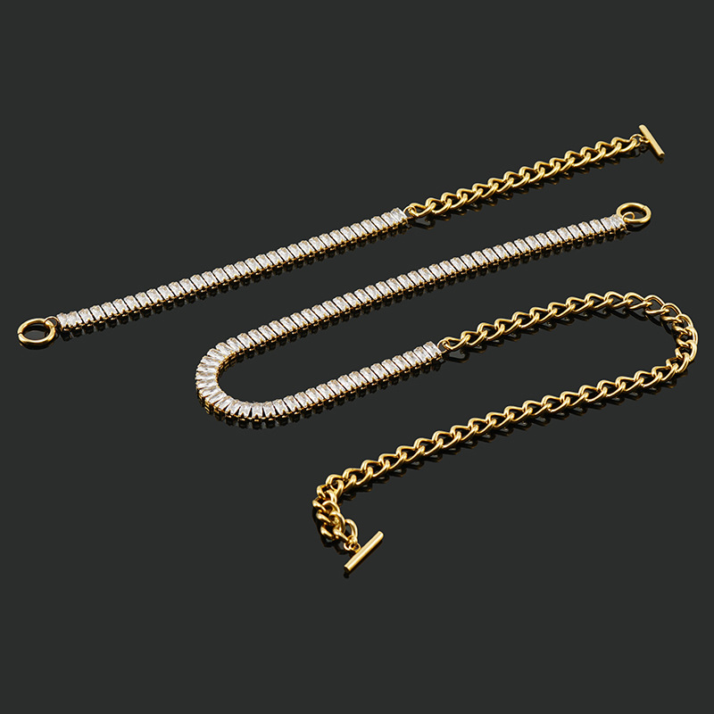 Geometric Pattern Women'S Gender Fashion Style Fashion Geometric 304 Stainless Steel 18K Gold Plated Rhinestones Stainless Steel Bracelets In Bulk