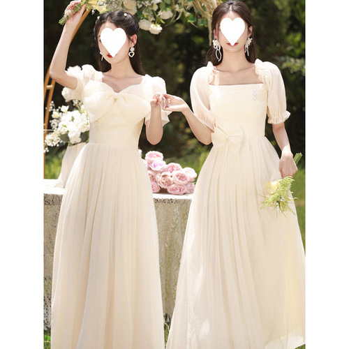 Bridesmaid dress new champagne satin dress with a sense of elegance, niche fairy-like autumn sister group dress for women