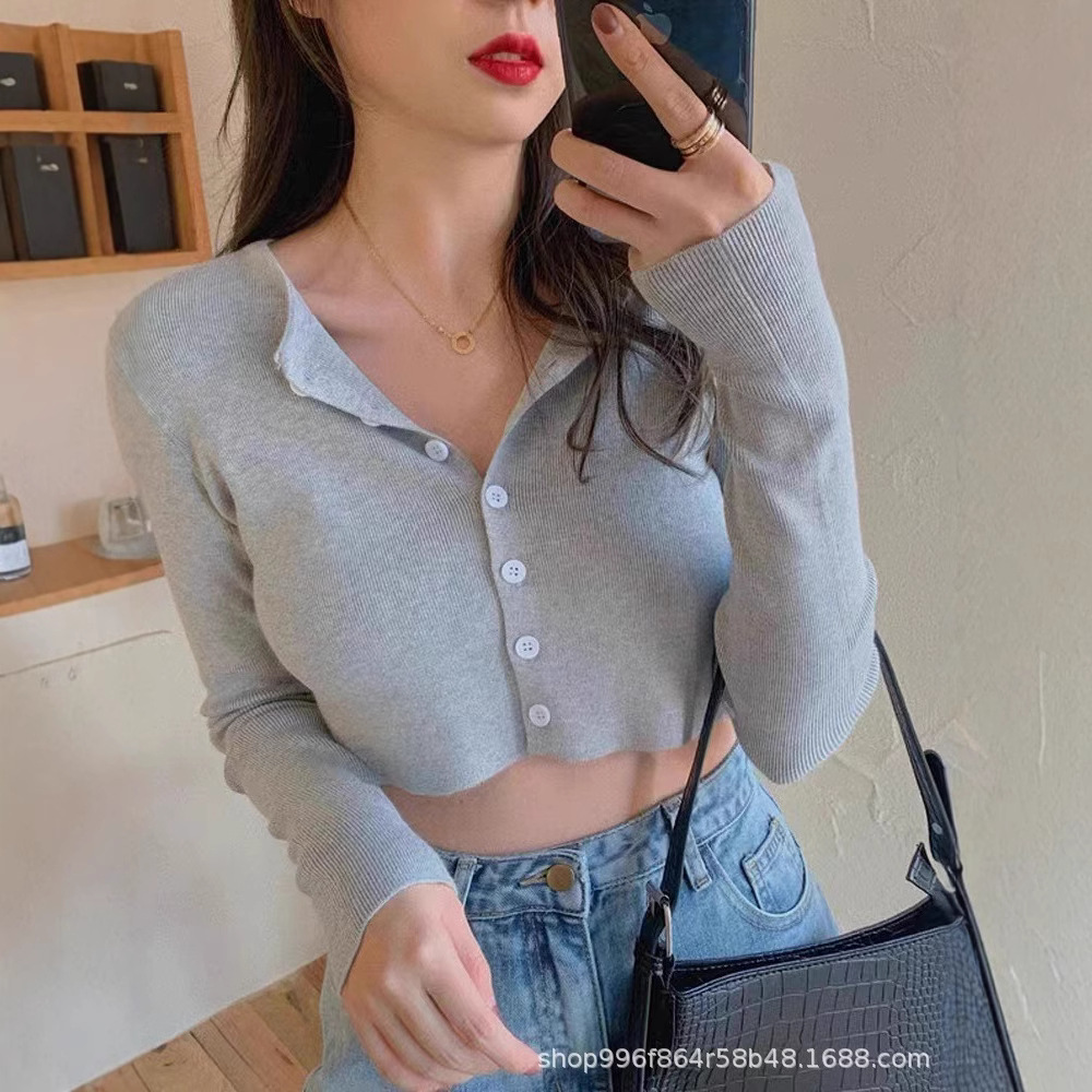 Spring and Autumn New Style Small Thin Base Sweater Long Sleeve Stylike Knitted Cardigan Women's Outer Short Top Trendy