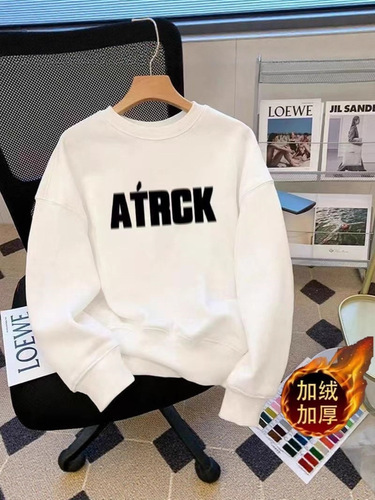 Thermal-lined sweatshirt trendy men's American-style autumn and winter round neck casual unisex new loose long-sleeved printed jacket top