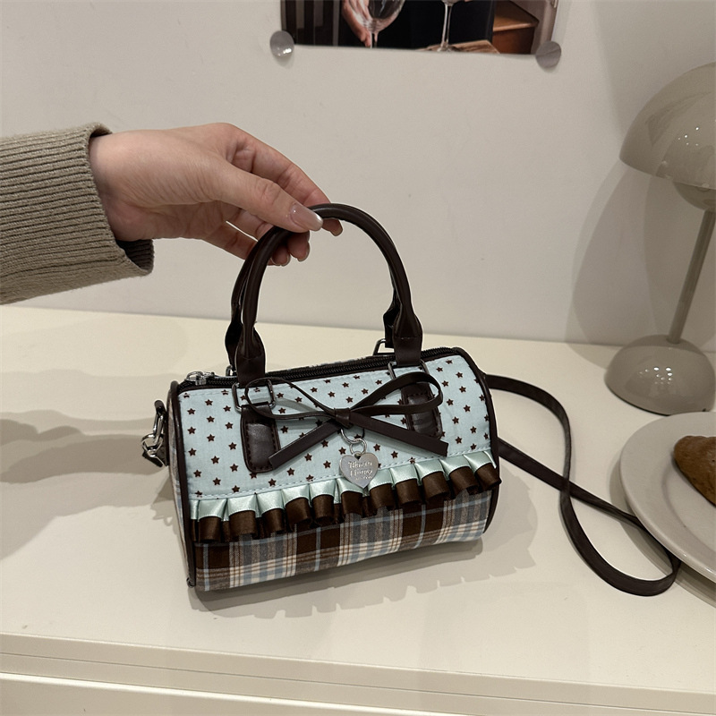 Canvas Plaid Sweet Girl Bow Shoulder Bag Women's New Fashion Sweet and Cool Shopping and Outing Crossbody Bag