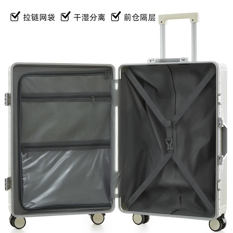 Multi-funcional de equipaje marco de aluminio apertura frontal cubierta abierta caja de la carretilla caja de equipaje caso de contraseña caso de embarque de 20 pulgadas al por mayor