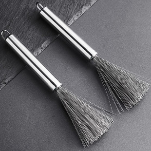 Stainless Steel Pot Brush Kitchen Long Handle Dishwashing Brush Hanging Pot Brush Cleaning and Decontamination Wire Brush Gap Brush Cleaning Brush