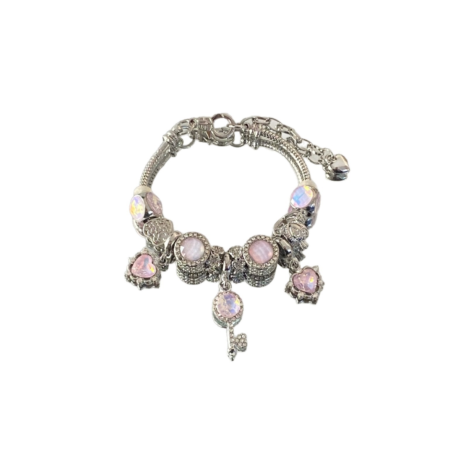 Pink Amethyst Heart Wings Beaded Bracelet With Diamond Detailing_voghion.com