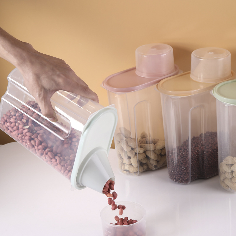 Grains Sealed Storage Tank Kitchen Food Storage Box with Lid Large Capacity Transparent Soybean Rice Tank with Measuring Cup
