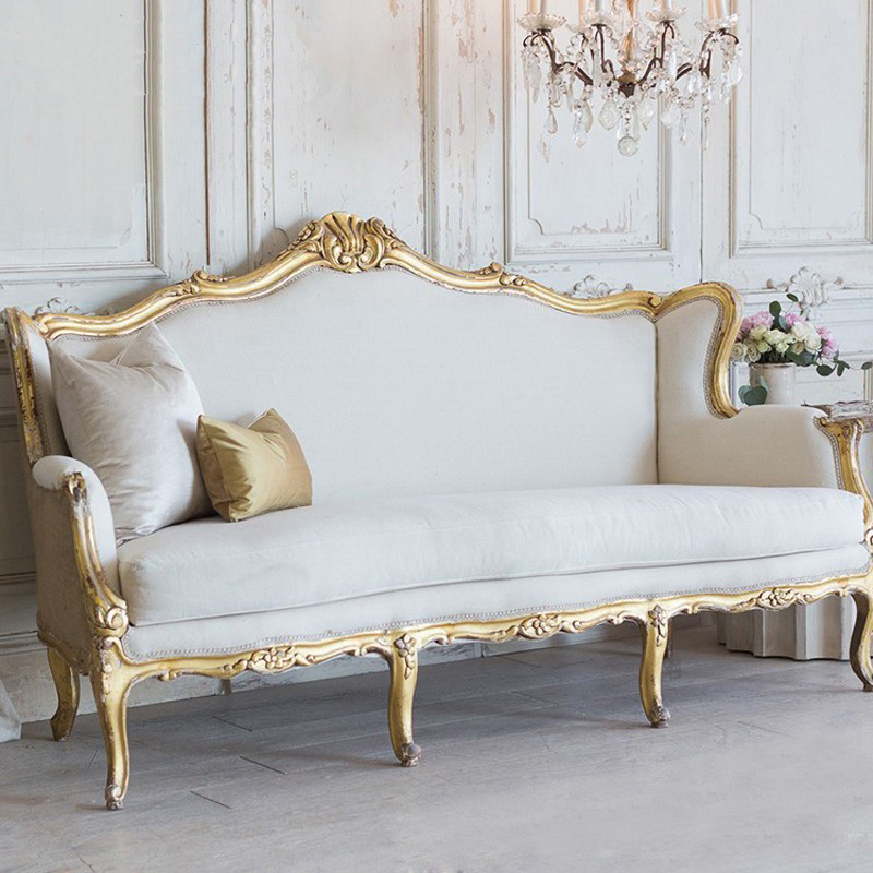 American Solid Wood Multi-Person Sofa French Carved Retro Accessible Luxury Style Furniture Model Room Photo Studio Display Sofa