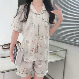 夏季新款睡衣女套装甜美可爱ins风家居服韩版翻领少女兔子短袖潮