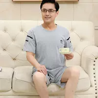 Хлопковые пижамы для мужчин летом, шорты с короткими рукавами для среднего и пожилого возраста, мужской свободный комплект домашней одежды большого размера с кондиционером для пожилых людей.
