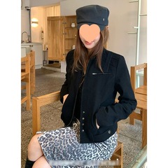 2025秋季新款美式小众设计感修身百搭休闲立领工装机车夹克外套女
