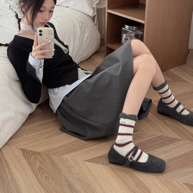 袜子女MIU系堆堆袜条纹布标女中筒袜无骨春秋百搭袜子诸暨袜子|undefined