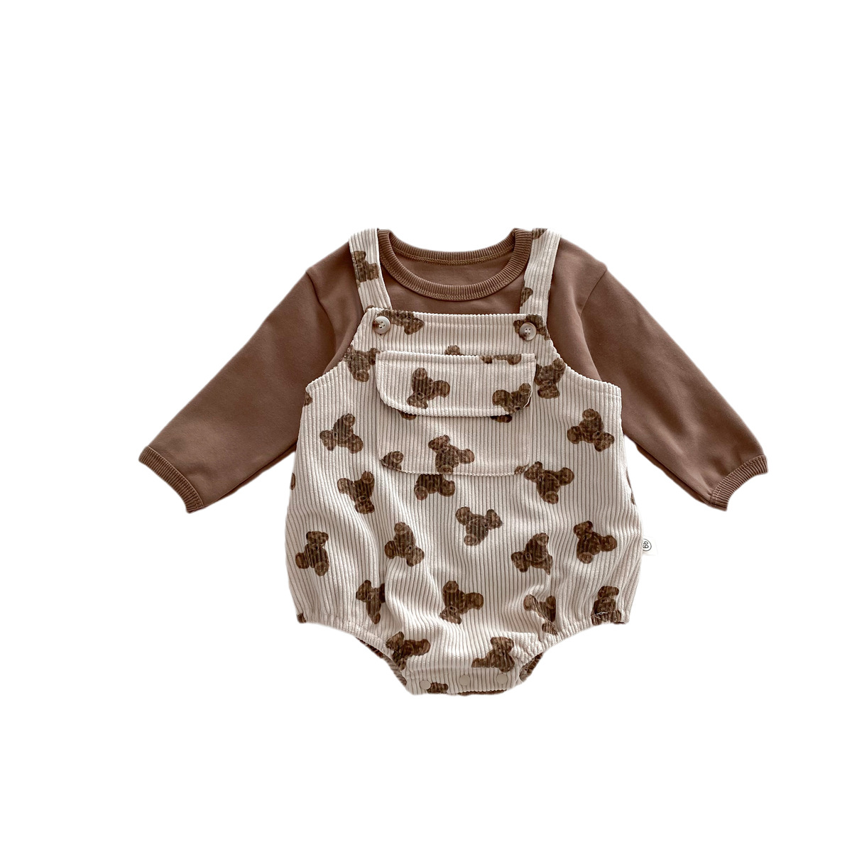 INS estilo coreano bebé PANA correa de pana traje de una pieza bebé lindo oso vaina manga larga Camiseta conjunto de dos piezas