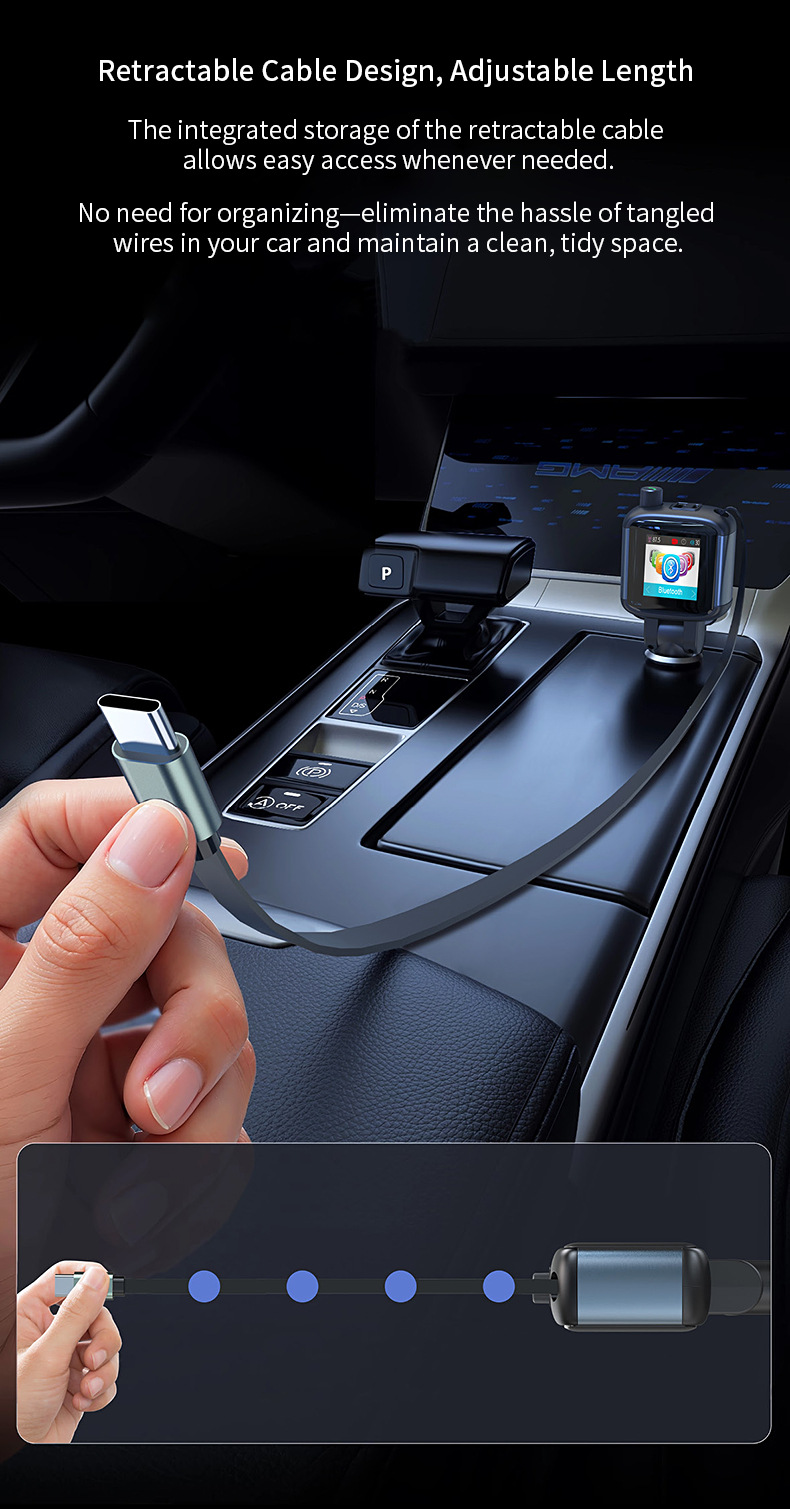 Car-mounted color display screen Bluetooth FM transmitter hands-free calling PD65W fast charging charger MP3 player