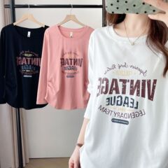 200斤胖妹妹大码秋装复古印花收腰长袖T恤女装新款打底衫上衣8265