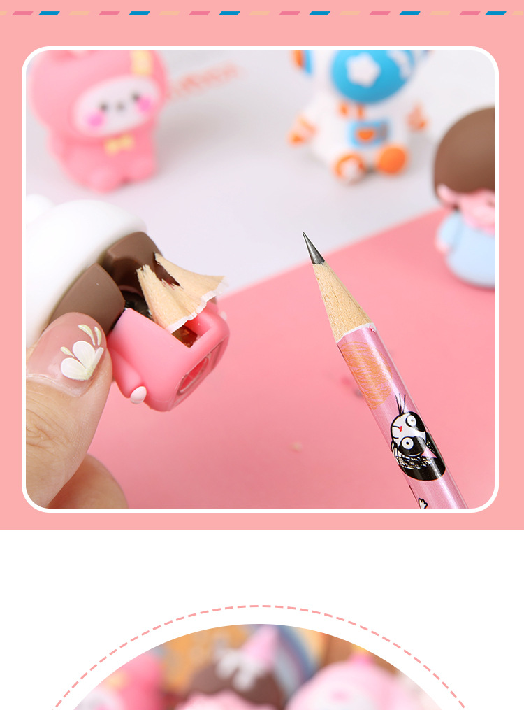 Creative Student Cartoon Pencil Sharpener Three-dimensional Doll Modeling Pencil Sharpener Silicone Mini Cartoon Pencil Shapper Wholesale display picture 1