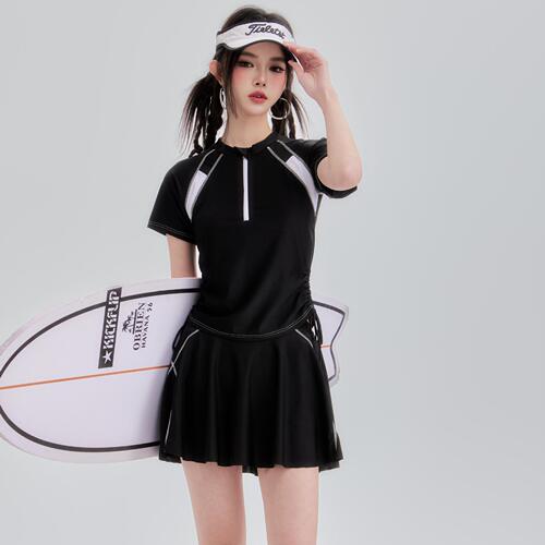 New polyester sporty separates swimsuit with stylish tennis vibe, Korean student skirt-style straight-leg swimwear for women