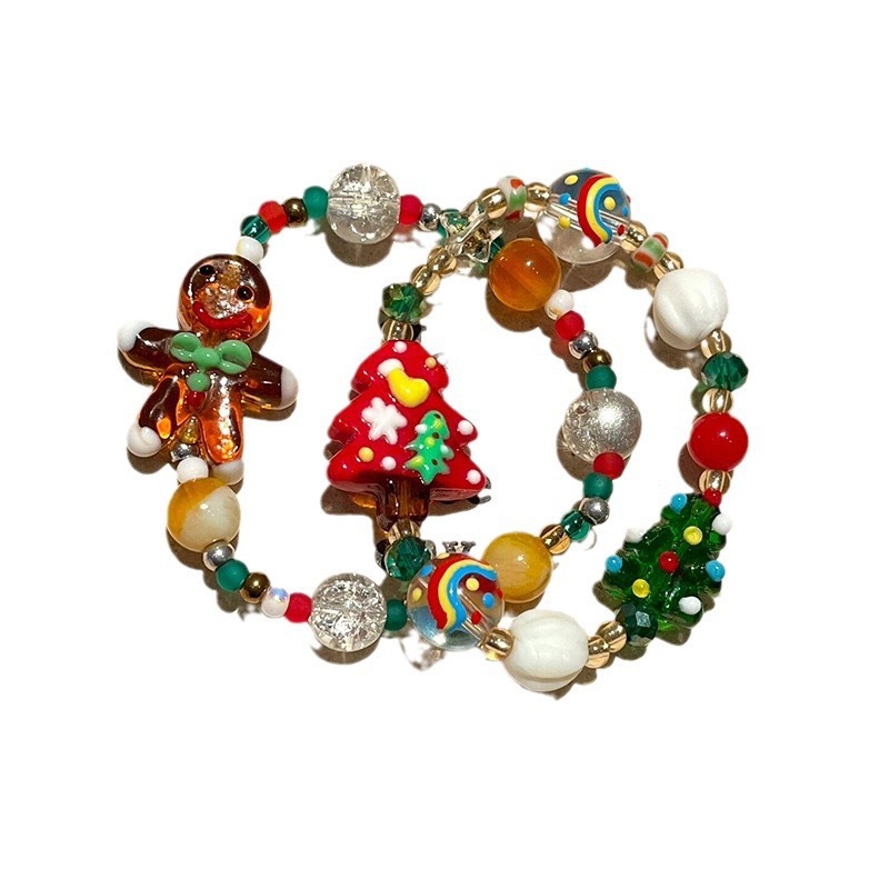 Beaded Design Cute Classic Style Christmas Tree Gingerbread Glass Beaded Chain Beaded Bracelets Christmas Wholesale