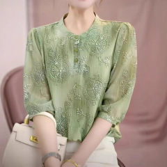 洋气印花套头小衫2025夏季新款气质妈妈装时尚休闲减龄显瘦上衣女