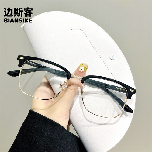New Retro Brow Frame TR Metal Frame, Casual Business Half-Rim Anti-Blue Light Single Vision Can Fit Myopia 2209