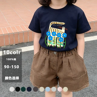 韩版夏季新款儿童短袖t恤男女童2026纯棉童装圆领印花上衣跨境ins
